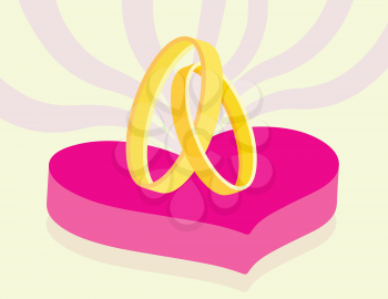wedding concept with two overlap rings on heart symbol