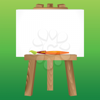 Wooden Painting tripod with blank white canvas and paintbrush