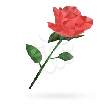 Abstract red rose low poly vector illustration.