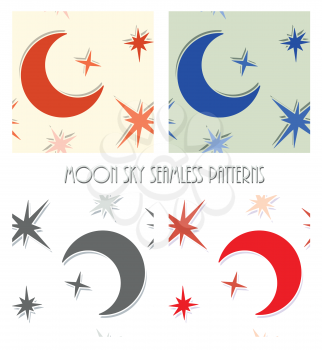 abstract moon star sky seamless pattern set vector design background