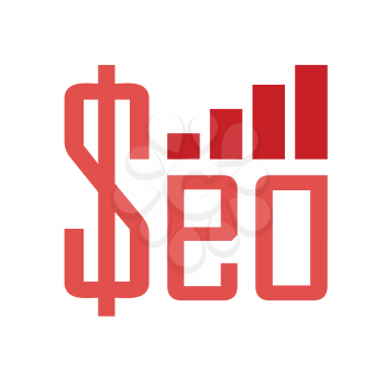 word seo with money sign and growing chart as positive finacial income website optimization vector 