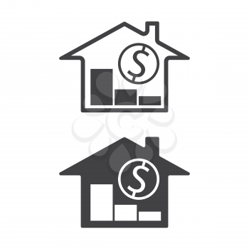 home, money symbols with trend down real estate property price decrease vector illustration