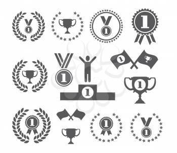 winner symbols cup podium medal flags stars vector set
