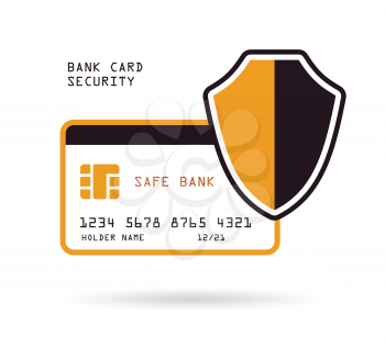bank credit card with shield security ecommerce protection financial concept vector illustration