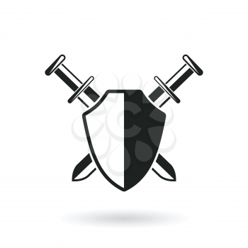 crossed swords with shield protection security logo abstract vector illustration isolated on white