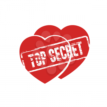 two hearts top secret stamp as secret love symbol abstract vector illustration