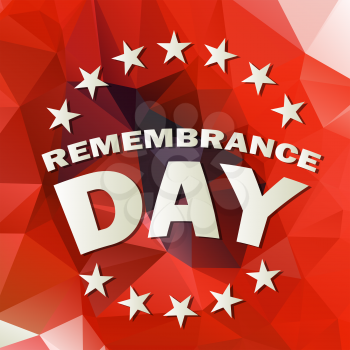 abstract low poly red background with remembrance day text vector illustration