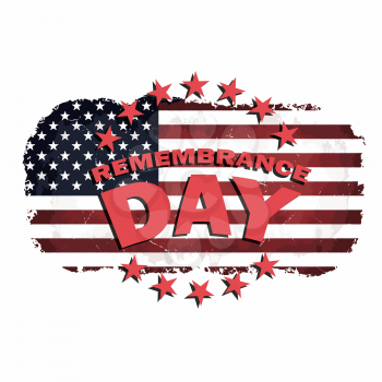 us grunge style flag with remembrance day text vector illustration
