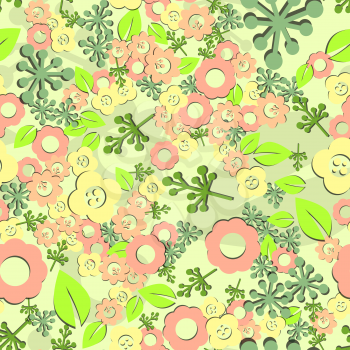 Flower seamless pattern. Vector illustration. Spring summer red green colors seasonal decorative background. Flourish herbal decoration template.