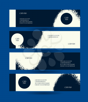Horizontal creative flyers set. Grunge dark blue design modern layout template. Vector illustration. Abstract advertisement voucher collection.