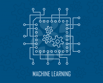 Machine learning modern artificial intelligence engineering technology concept with intergrated circuit and gears vector illustration. 