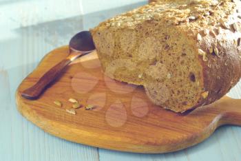 Organic food bread homemade wholegrain healthy nutrition. Tasty baker meal closeup. Rustical bread eat.