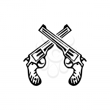 Two crossed revolvers vector illustration. Handgun isolated on white