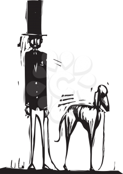 Royalty Free Clipart Image of a Man With a Greyhound Dog