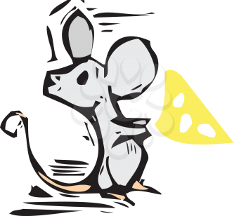 Royalty Free Clipart Image of a Mouse Holding Cheese
