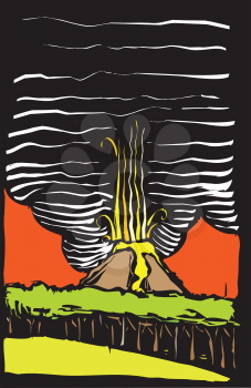 Royalty Free Clipart Image of a Volcano Erupting