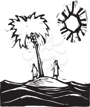 Royalty Free Clipart Image of Two Castaways on an Island