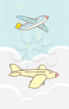 Royalty Free Clipart Image of Planes in the Sky