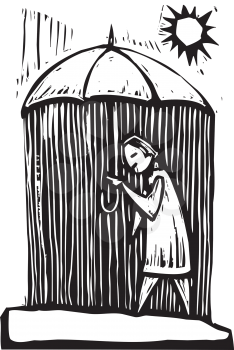 Royalty Free Clipart Image of a Person Holding an Umbrella
