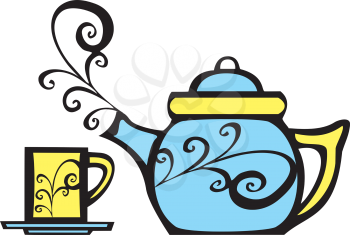 Royalty Free Clipart Image of a Teapot and Mug