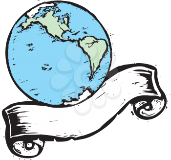 Royalty Free Clipart Image of Earth and a Banner