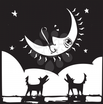 Royalty Free Clipart Image of Dogs Howling at the Moon