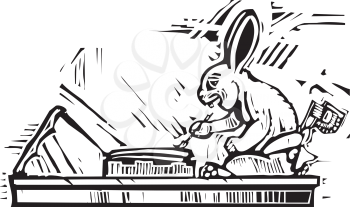 Royalty Free Clipart Image of a Rabbit Scribe