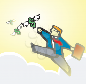 Royalty Free Clipart Image of a Man Chasing Money