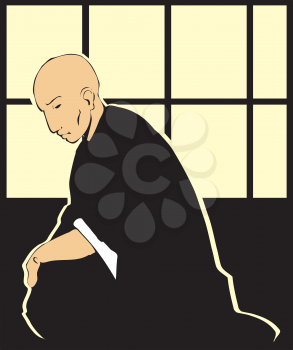 Royalty Free Clipart Image of a Japanese Shinto Priest