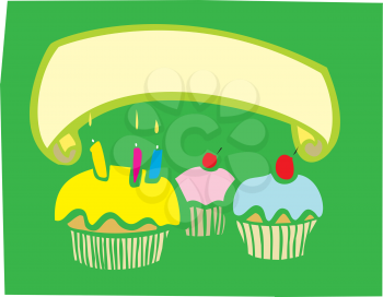 Royalty Free Clipart Image of a Birthday Cupcake Banner