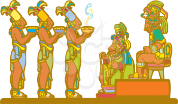Royalty Free Clipart Image of a Mayan King and Slaves