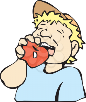 Royalty Free Clipart Image of a Boy Eating an Apple