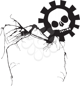 Royalty Free Clipart Image of a Geared Skull With Spindly Legs