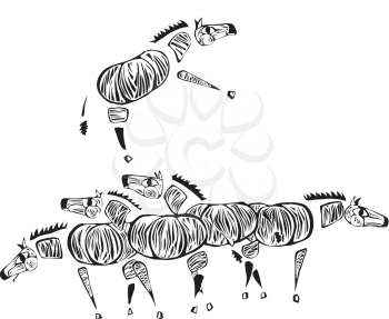 Royalty Free Clipart Image of a Herd of Zebras