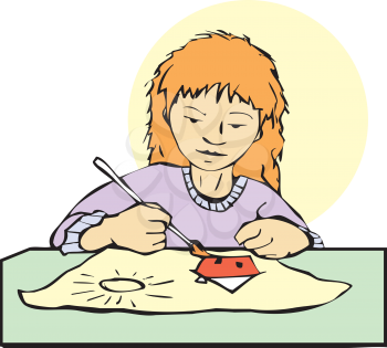 Royalty Free Clipart Image of a Girl Painting