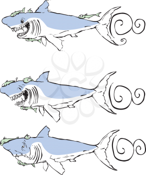 Royalty Free Clipart Image of Great White Sharks