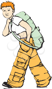 Royalty Free Clipart Image of a Girl Carrying a Backpack