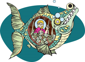 Royalty Free Clipart Image of Jonah in the Belly of a Whale