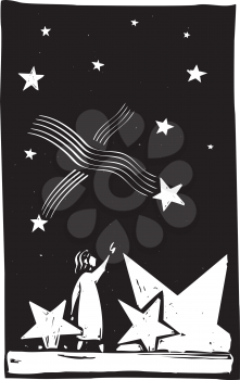 Royalty Free Clipart Image of a Girl Watching a Falling Star