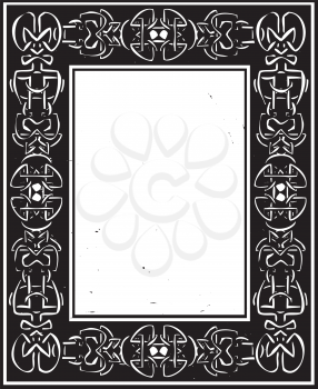 Woodcut style Celtic border in a frame.