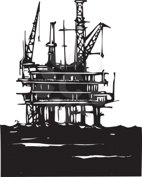 Royalty Free Clipart Image of an Offshore Oil Rig
