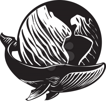 Royalty Free Clipart Image of Woodcut Style of Earth and a Whale