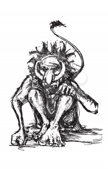 ketchy style mythical Swedish troll with tusks and tail