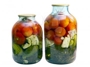 Royalty Free Photo of Jars of Tomatoes and Cucumbers