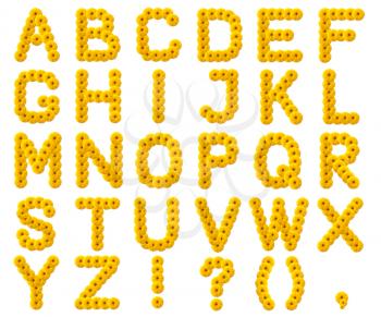 letters of the alphabet from yellow flowers isolated on white background