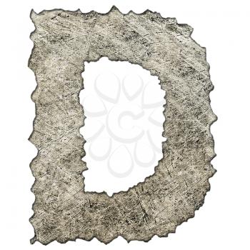 old scratched metal letter D isolated on white background