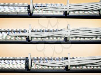 rear view of a patch panel with wires