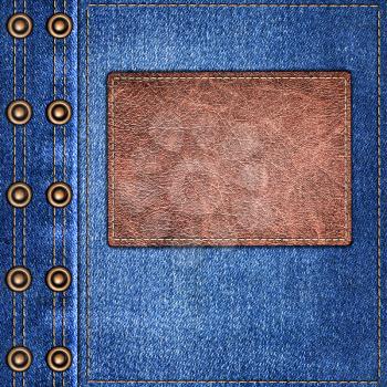 background simple denim with leather label close-up
