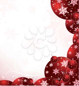 Christmas white vector background with balls and snowflakes