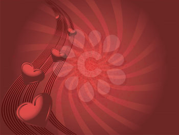 Red valentines illustraited background with hearts and wave